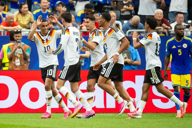 Germany celebrate scoring against Curacao