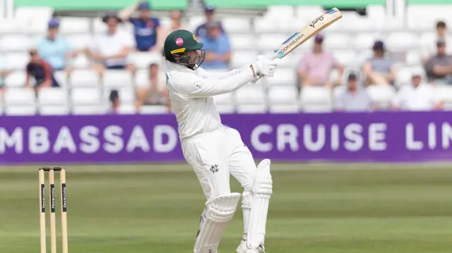 Fergus O'Neill hits a four for Notts