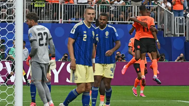 Cody Gakpo celebrates scoring his team's third goal