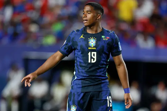Endrick of Brazil in action during the FIFA World Cup 2026 Group C match between Brazil and Haiti at Philadelphia Stadium on June 1