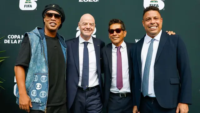 President Gianni Infantino with Ronaldinho, Jorge Campos and Ronaldo during the FIFA World Cup 2026 Group A match between Mexico and South Africa at Mexico City Stadium