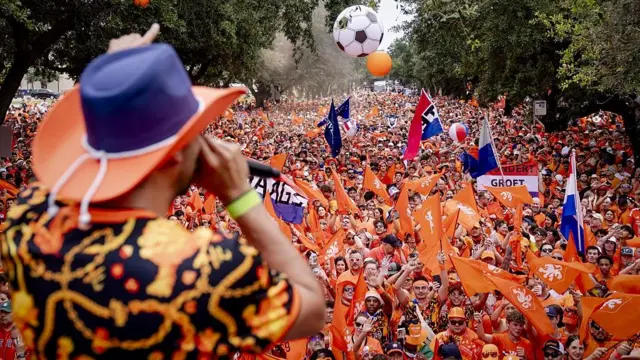 Dutch fans before the match in Houston