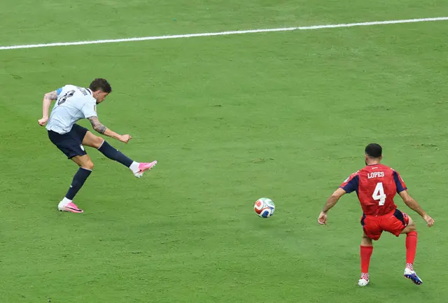 Federico Valverde #8 of Uruguay shoots against Pico Lopes #4 of Cabo Verde during the FIFA World Cup 2026 Group H match between Uruguay and Cabo Verde