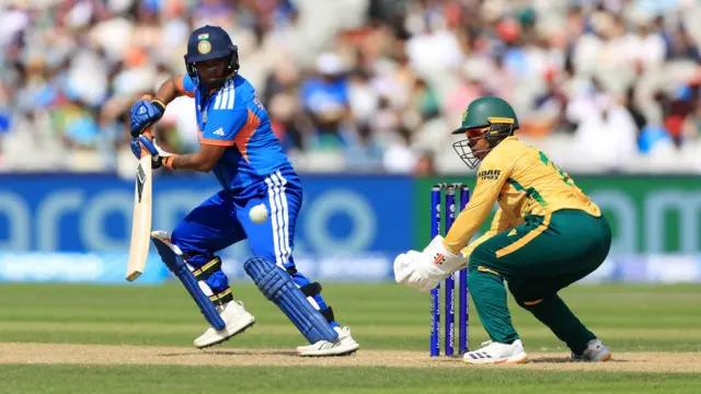 India's Deepti Sharma batting during the ICC Women's T20 World Cup match at Emirates Old Trafford, Manchester.