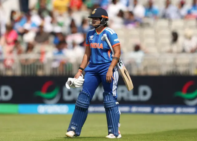 Shafali Verma walks off after being dismissed by Shabnim Ismail