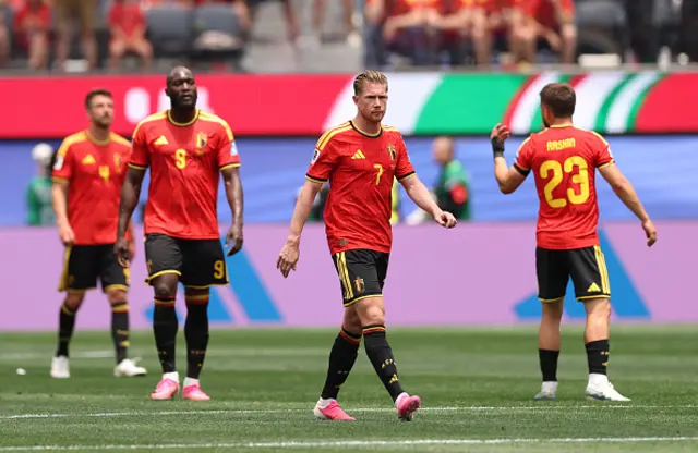 Kevin De Bruyne of Belgium reacts after the Iran's goal