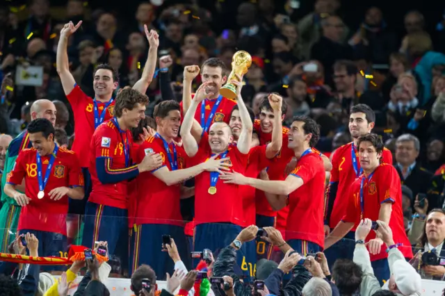 Spain win the World Cup in 2010.