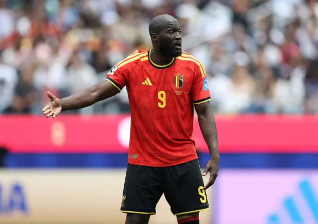 Romelu Lukaku #9 of Belgium reacts