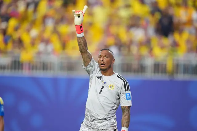 Goalkeeper Eloy Room of Curacao reacts during the 2026 FIFA World Cup First Stage Group E match between Ecuador and Curacao at Arrowhead Stadium (Kansas City