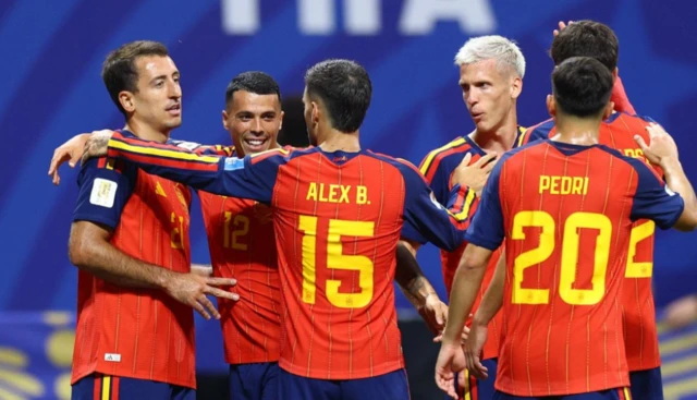 Spain's Mikel Oyarzabal celebrates