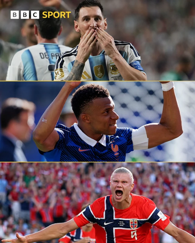 Lionel Messi, Kylian Mbappe and Erling Haaland
