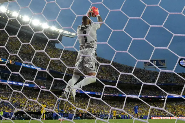 Eloy Room makes a save during the 2026 World Cup Group E football match between Ecuador and Curacao at the Kansas City Stadium in Kansas City