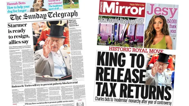 The front pages of the Sunday Telegraph and the Sunday Mirror