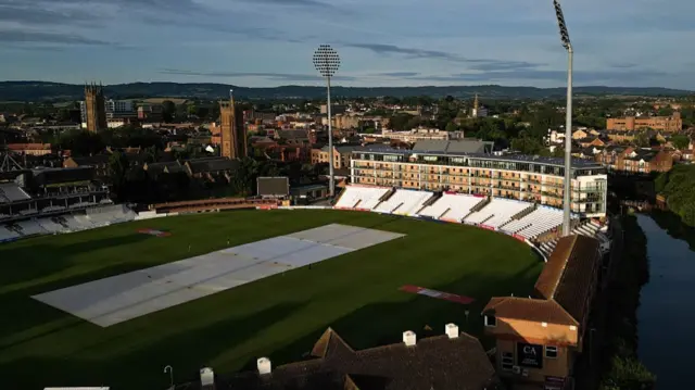 A drone picture of Somerset's home ground at Taunton before play