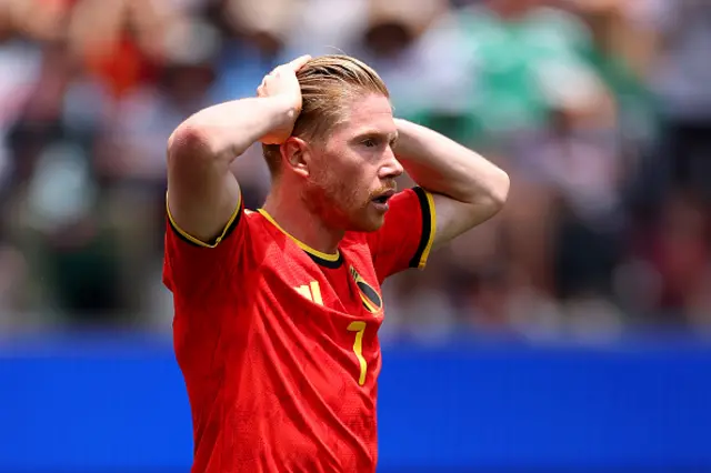 Kevin De Bruyne #7 of Belgium reacts