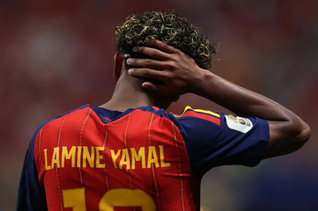 Lamine Yamal #19 of Spain reacts