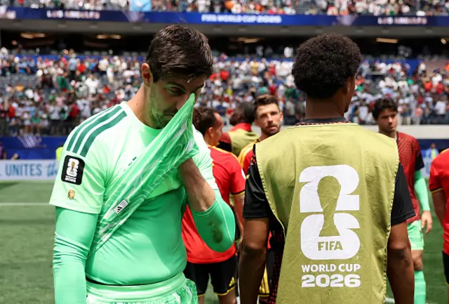 Thibaut Courtois #1 of Belgium reacts
