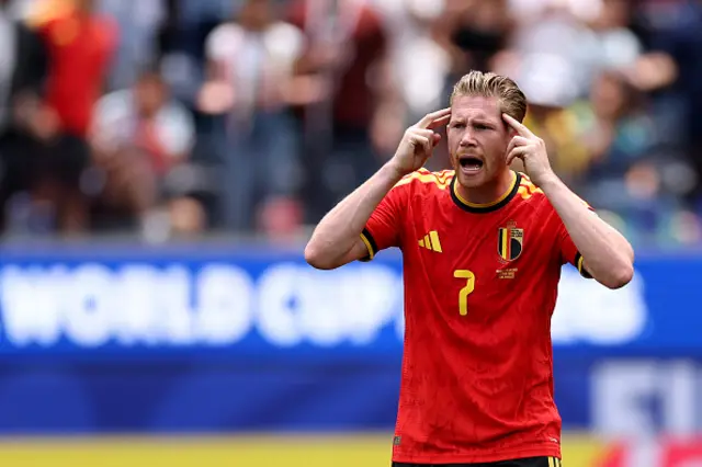 Kevin De Bruyne #7 of Belgium reacts