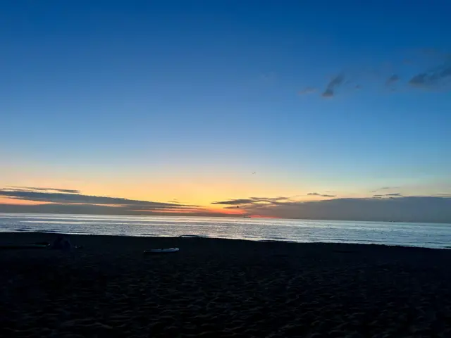 A view of the beach at sunrise