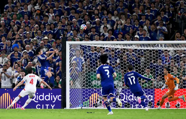 Ayase Ueda #18 (not pictured) of Japan scores his team's fourth goal during the FIFA World Cup 2026 Group F match between Tunisia and Japan at Monterrey Stadium