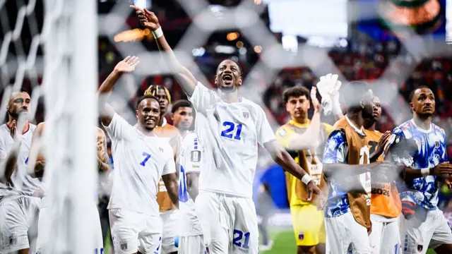 Cape Verde players celebrate their draw with Spain