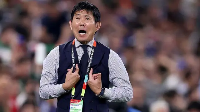 Hajime Moriyasu, Head Coach of Japan, reacts during the FIFA World Cup 2026 Group F match between Tunisia and Japan at Monterrey Stadium