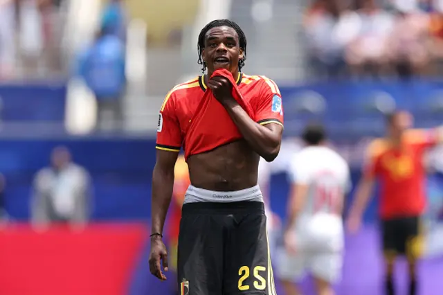 Nathan Ngoy of Belgium walks off the pitch