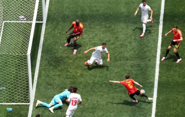 Belgium's Maxim De Cuyper shoots at goal