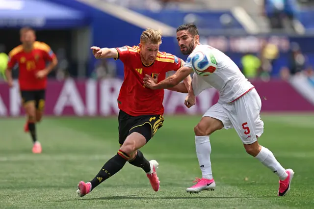 Kevin De Bruyne of Belgium controls the ball