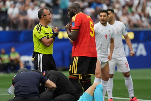 Romelu Lukaku of Belgium argues with the referee