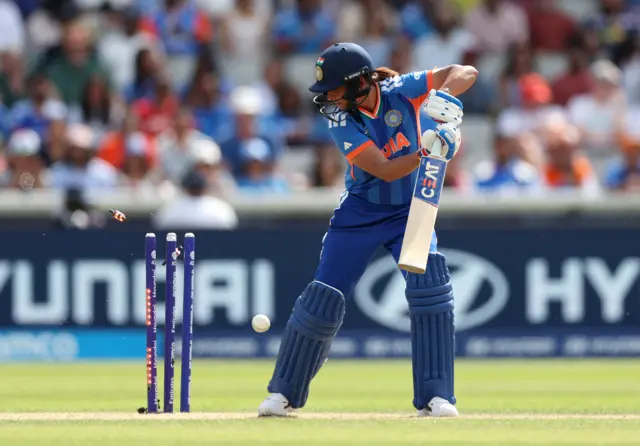 Harmanpreet Kaur is bowled