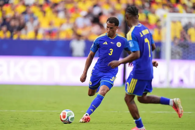 Jurien Gaari (3) of Curacao in action during the 2026 FIFA World Cup First Stage Group E match between Ecuador and Curacao at Arrowhead Stadium (Kansas City Stadium) in Kansas City