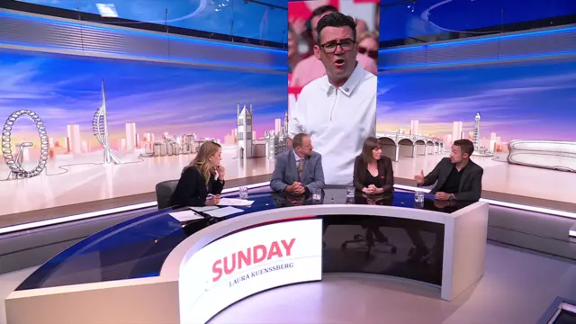 Sunday with Laura Kuenssberg set and she is talking to three Labour MPS on her panel, with a picture of Andy Burnham in the tower behind