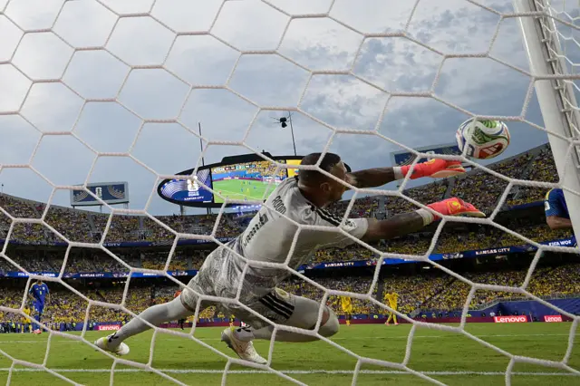 Eloy Room makes a save during the 2026 World Cup Group E football match between Ecuador and Curacao at the Kansas City Stadium in Kansas City