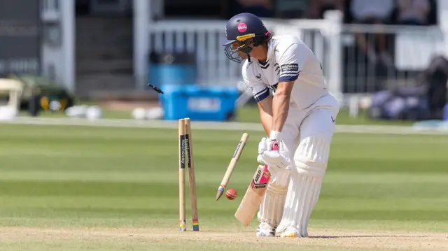 Caleb Falconer is bowled