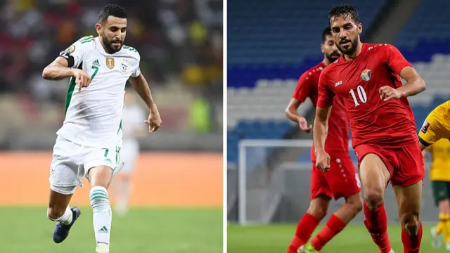 his combination of file photos created on June 20, 2026, Algeria's forward Riyad Mahrez in Douala on January 20, 2022, and Jordan's forward Musa Al-Taamari in Doha on June 1, 2022