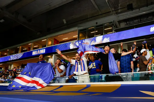 Cabo Verde fans during the FIFA World Cup 2026 Group H match between Uruguay and Cabo Verde at Miami Stadium on June 21, 2026 in Miami Gardens, Florida. (Photo by Eva Marie Uzcategui - FIFA/FIFA via Getty Images)