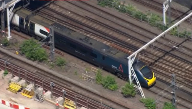 The Avanti West Coast train on the tracks as it heads from Manchester Piccadilly to London Euston