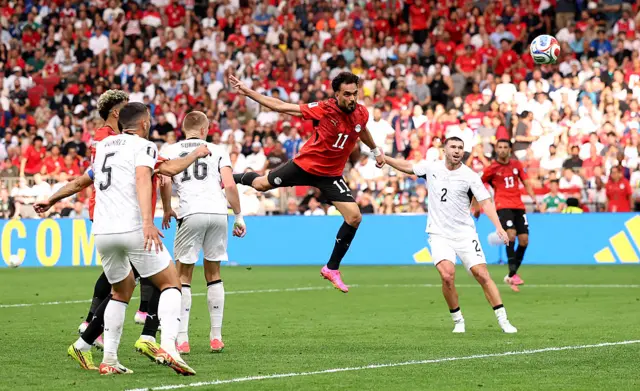 Mostafa Zico #11 of Egypt scores his team's first goal during the FIFA World Cup 2026 Group G match between New Zealand and Egypt