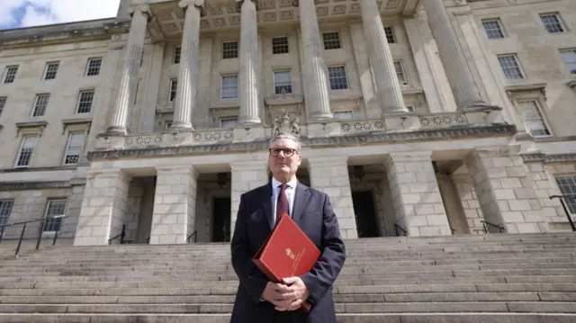 Starmer outside Stormont, soon after being elected as UK prime minister