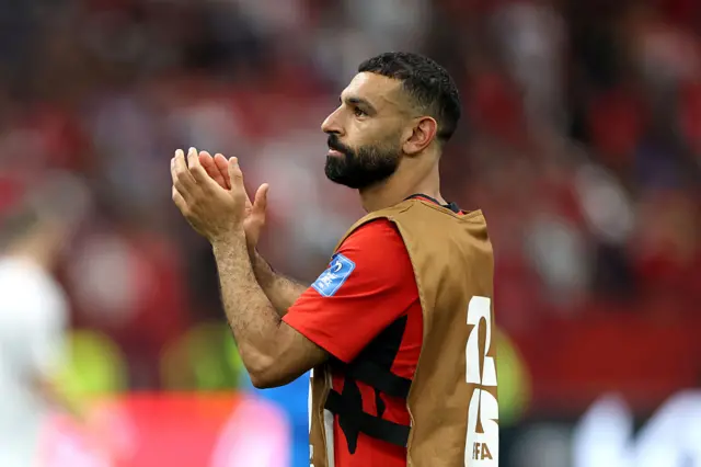 Mohamed Salah #10 of Egypt celebrates after the 3-1 win during the FIFA World Cup 2026 Group G match between New Zealand and Egypt