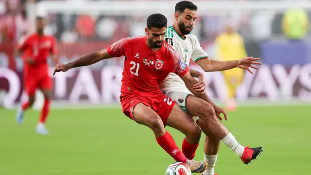 Nizar Alrashdan #21 of Jordan battles for the ball during the FIFA World Cup 2026 Group J match between Jordan and Algeria at San Francisco Bay Area Stadium on June 22, 2026 in Santa Clara, California