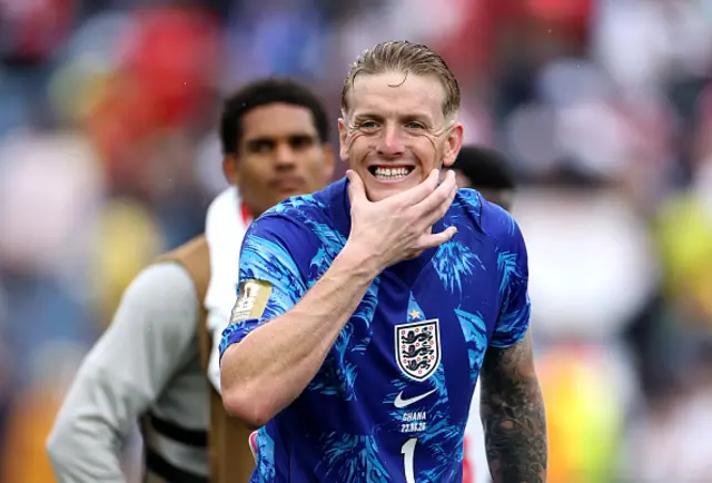 Jordan Pickford #1 of England reacts