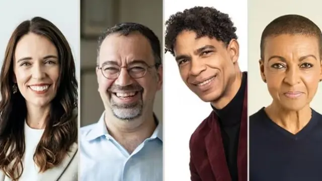 (l-r) Dame Jacinda Ardern, Prof Daron Acemoğlu, Carlos Acosta, Adjoa Andoh
