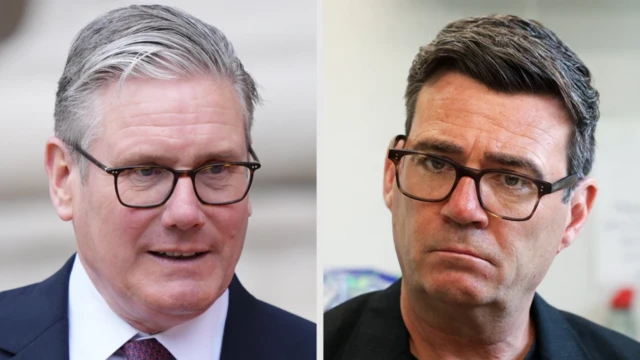 A composite image shows head and shoulders pictures of Keir Starmer and Andy Burnham.