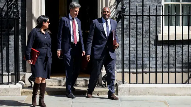 Culture Secretary Lisa Nandy, Energy Secretary Ed Miliband and Deputy Prime Minister David Lammy exited Downing Street