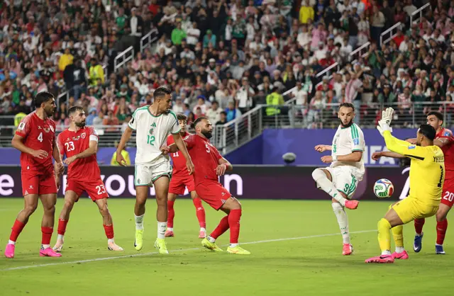 Amine Gouiri #9 of Algeria scores his team's second goal during the FIFA World Cup 2026 Group J match between Jordan and Algeria at San Francisco Bay Area Stadium