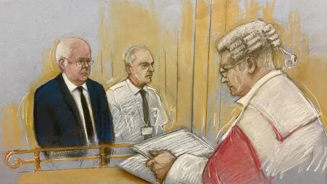 A courtroom sketch of Peter Murrell appearing in the dock at the High Court in Edinburgh