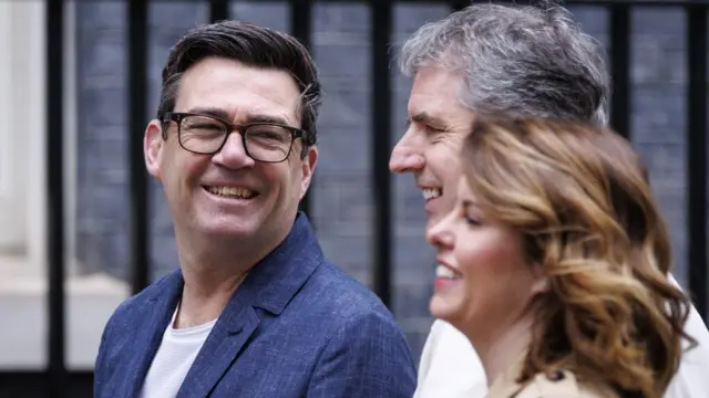 Andy Burnham, Steve Rotheram and Kim McGuinness walking into No 10