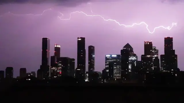 Lightning seen over London's skyline